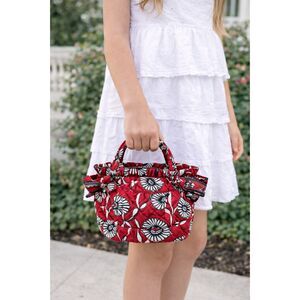 Vera Bradley Deco Daisy Princess Tote Bucket Bow Purse Quilted Red 6.5"H x 9"L